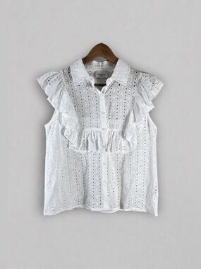 Choklate Paris eyelet ruffle front sleeveless blouse Size Large White Bohemian